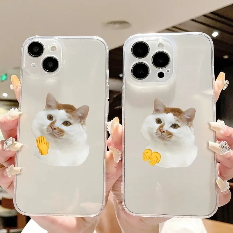 

Funny Cartoon Please Cat Kitten Clear Phone Case For iPhone 16 15 11 12 14 13 Pro Max Mini X XSM XR 7 8 Plus SE4 16e Cute Cover