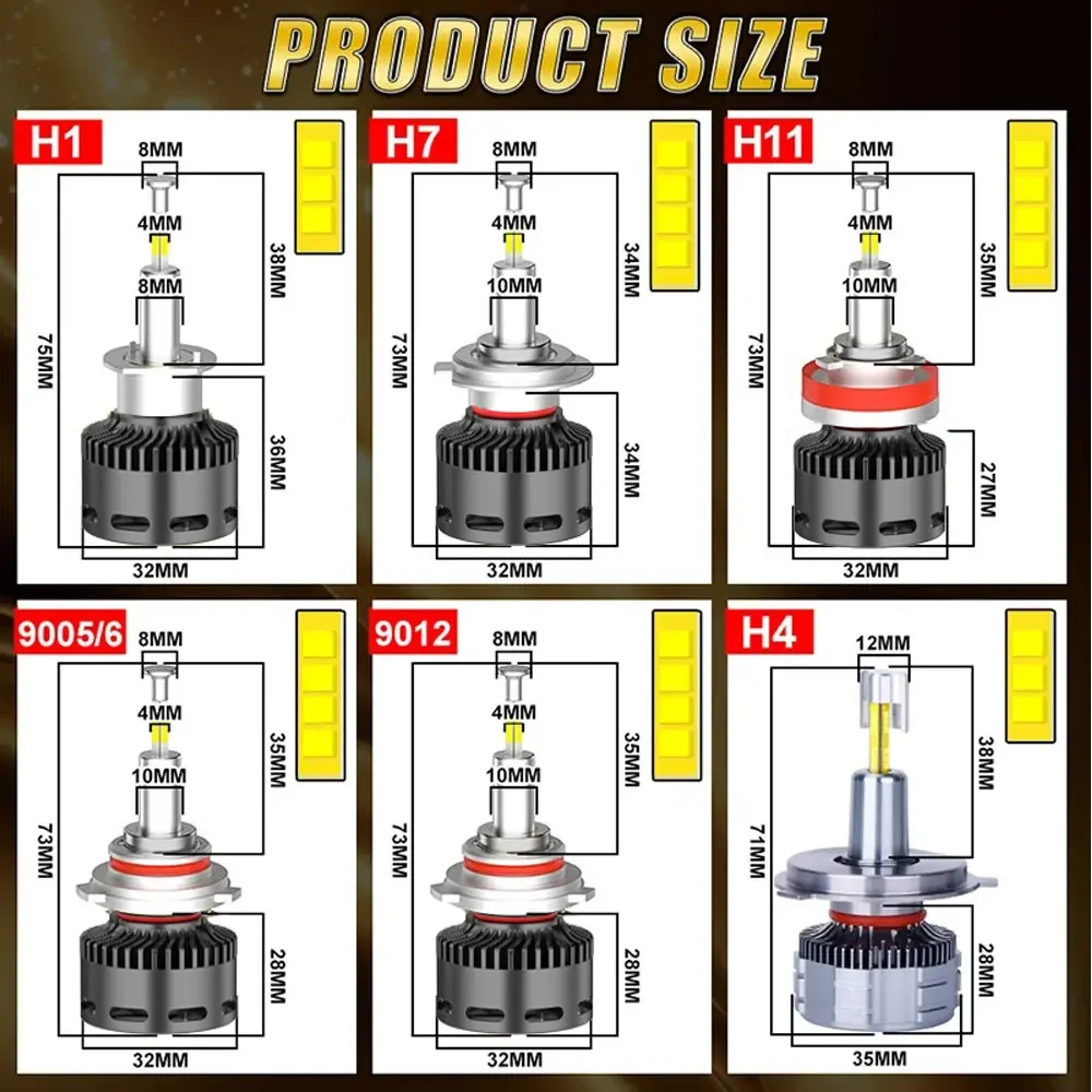 Auto H7 Led Car Headlight Bulbs 4800W H4 LED Headlamp 9012 HIR2 Lamp HB2 9003 H1 Led 9005 9006 HB4 HB3 H11 H8 Fog Lights Canbus