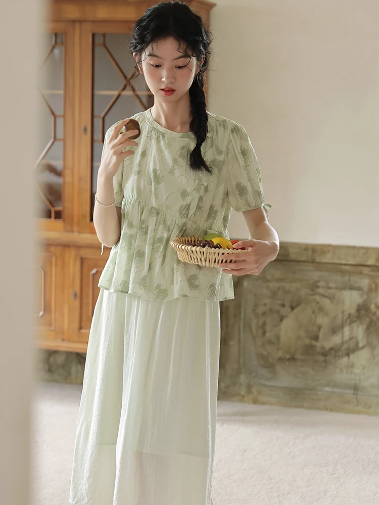 

Nesoulum, китайский комплект с принтом на талии и юбкой с высокой талией, женский летний костюм из двух предметов Faion