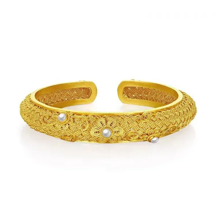 9999 real gold 24K yellow gold Tuan Hua Splendid Bracelet Women\'s Court Style Elegant Filament Pearl Bracelet