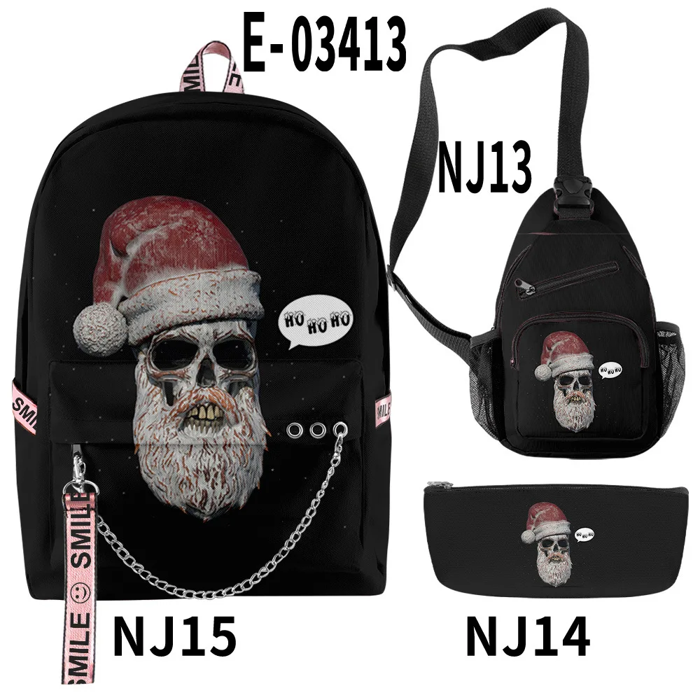 Hip Hop Popular Funny Christmas 3D Print 3pcs/Set School Bags multifunction Travel Backpack Chest Bag Pencil Case