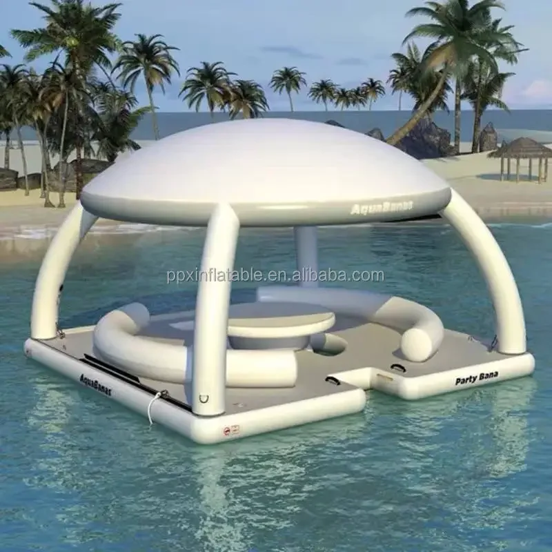 Inflatable Water Platform With Tent Custom Dock Mat Floating Island Boat Tent Leisure Island For Sea Lake River