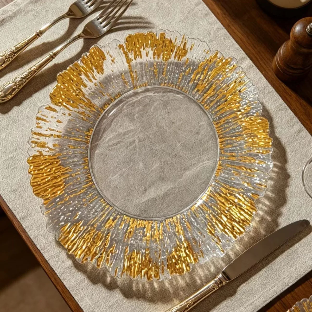 Elegant Pattern Charger Plate Decorative Fruit Dish with High Aesthetic Value Electroplated Leaf Design