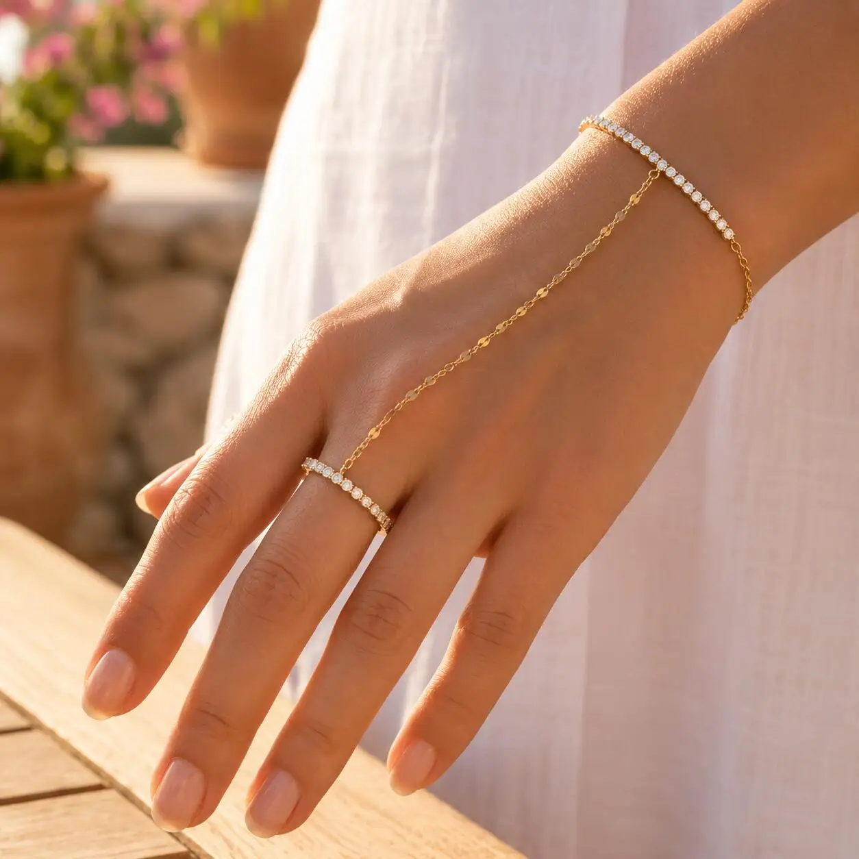 Bracelet de doigt bohème, chaîne de main, en acier inoxydable plaqué or 18 carats, bracelet esclave à perles étanche pour femme