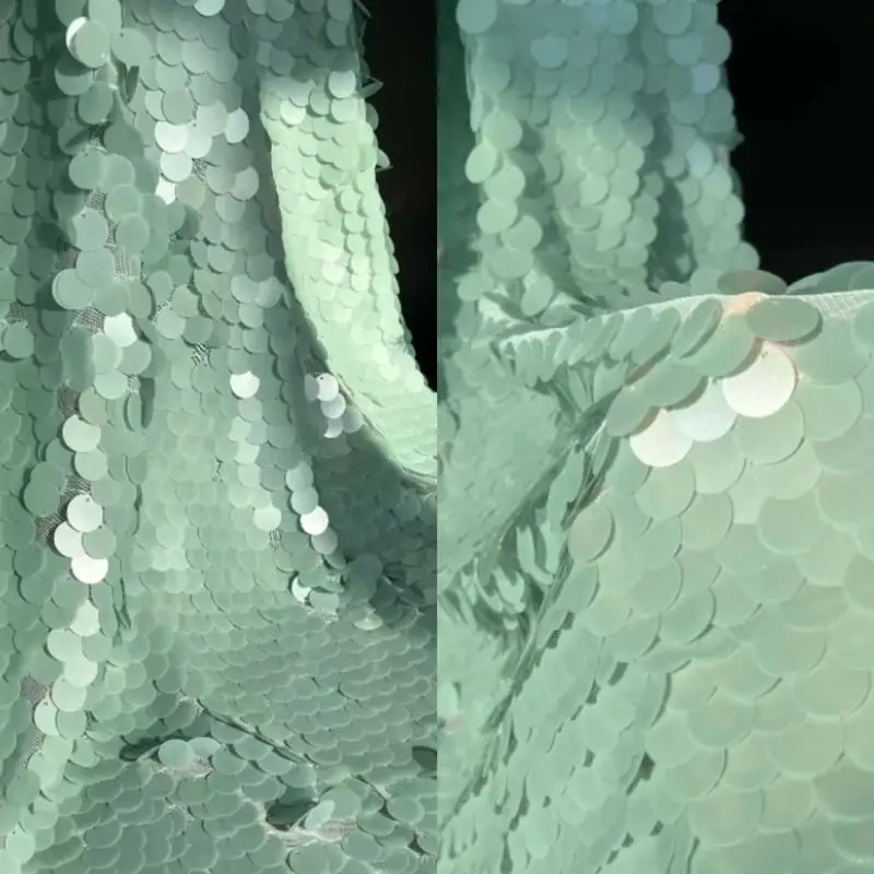 18MM Matte Light Green Mint Green Big Fish Scales Sequin Fabric Performance Dress Wedding Setting Background Decorative Fabric