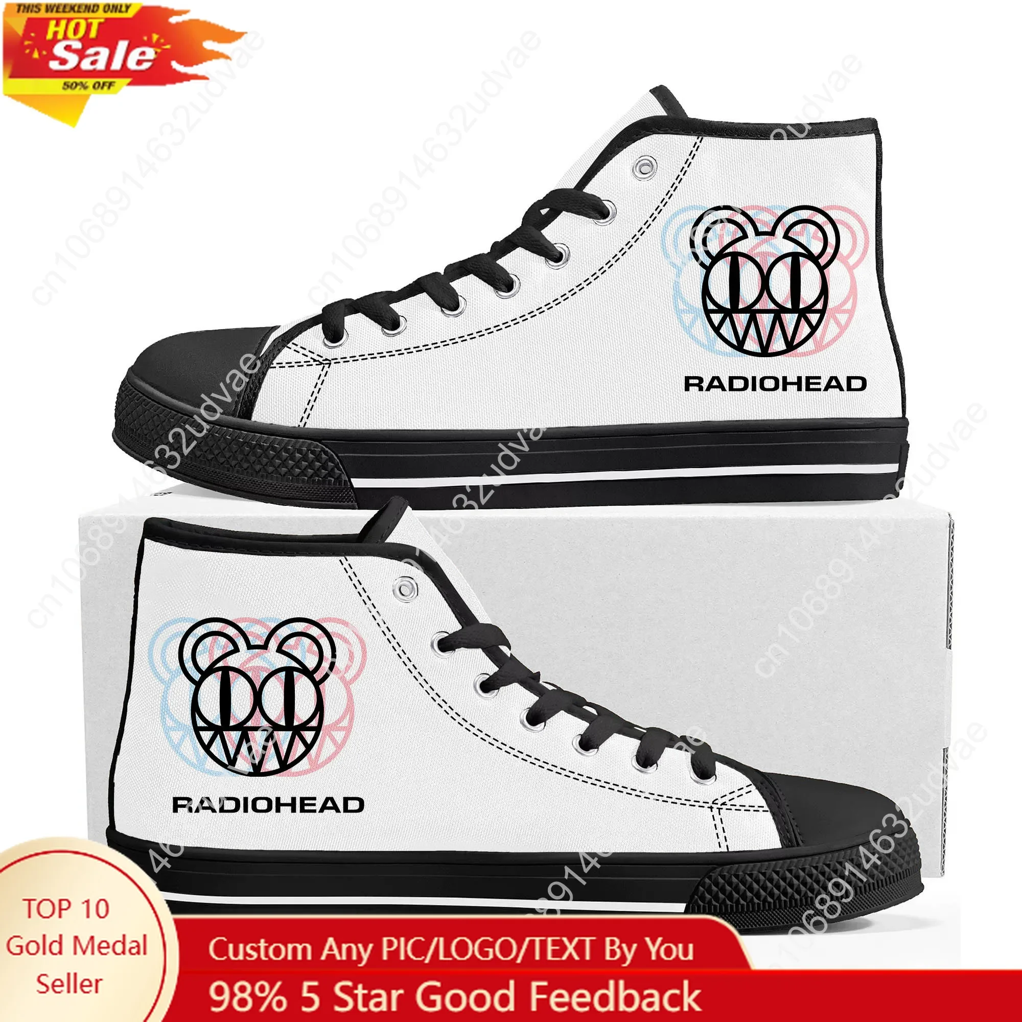 

Radiohead Rock Band High Top Shoes Men Women Canvas Sneaker Hip Hop Music High Quality Sneakers Footwear Customized Shoe Black