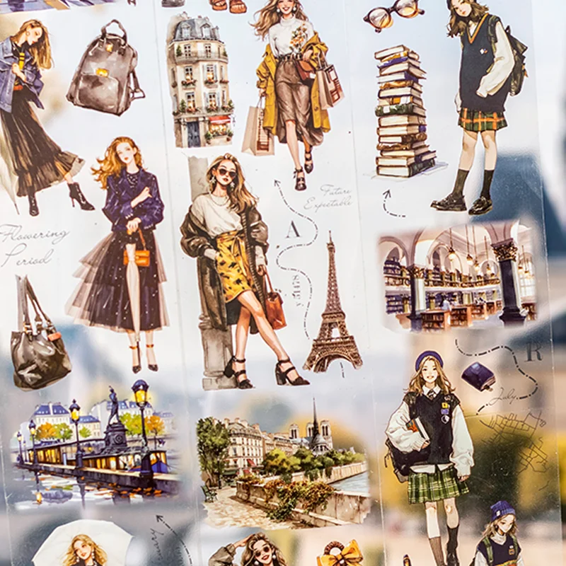 

Mr. Paper Cartoon Character Stickers Tape Manufacturing Tourism Paris Scenery PET Tape Decoration Festival Gifts Back to Schools