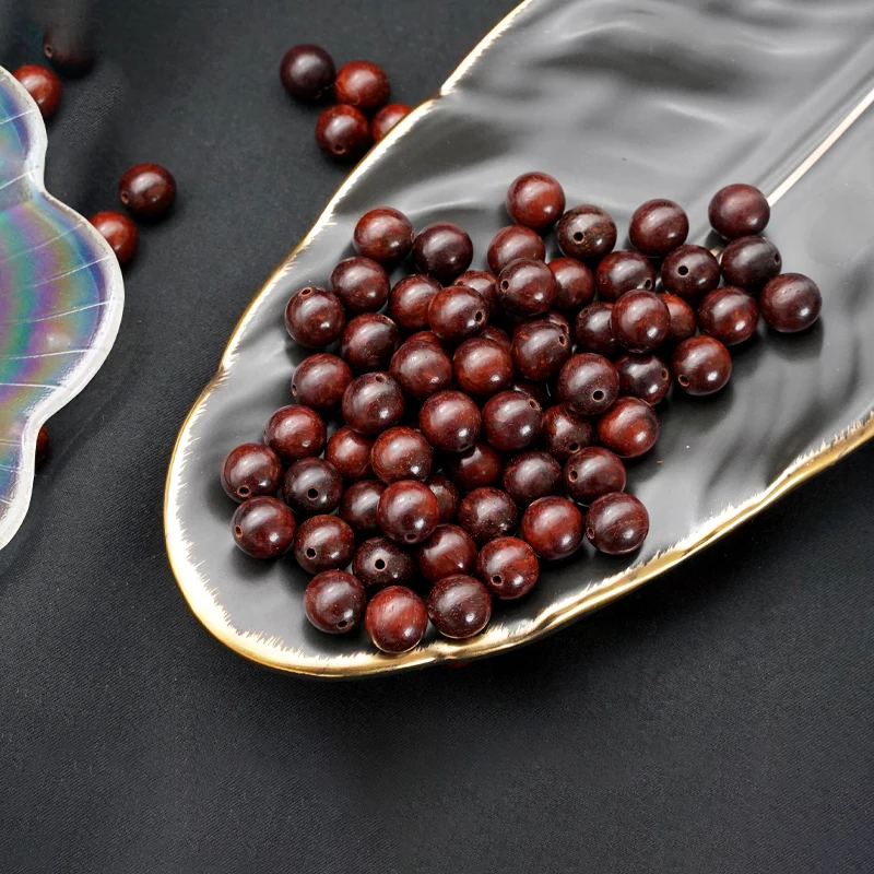 Natural Red Sandalwo Beads Smooth Brown Wood Grain Loose Wooden Beads for Jewelry Making 6 8 10mm DIY Bracelet Rosary 100pcs
