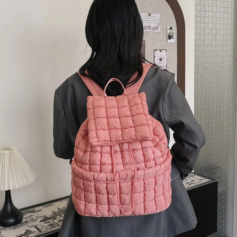 

Quilted Backpack for Women Lightweight Puffer Casual Daypack Hiker Pack Top Flap Drawstring Padding Gym Hiker Travel Bag
