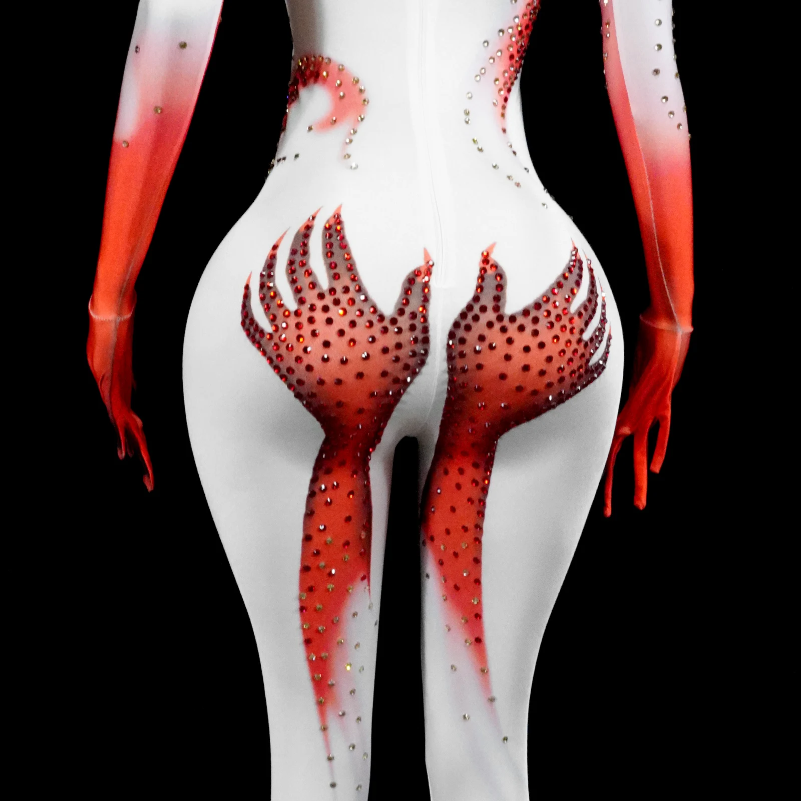 섹시한 풀 다이아몬드 긴 소매 점프수트 여성용 무도회 폴댄서 공연 패션 클럽 의상 사진 촬영용