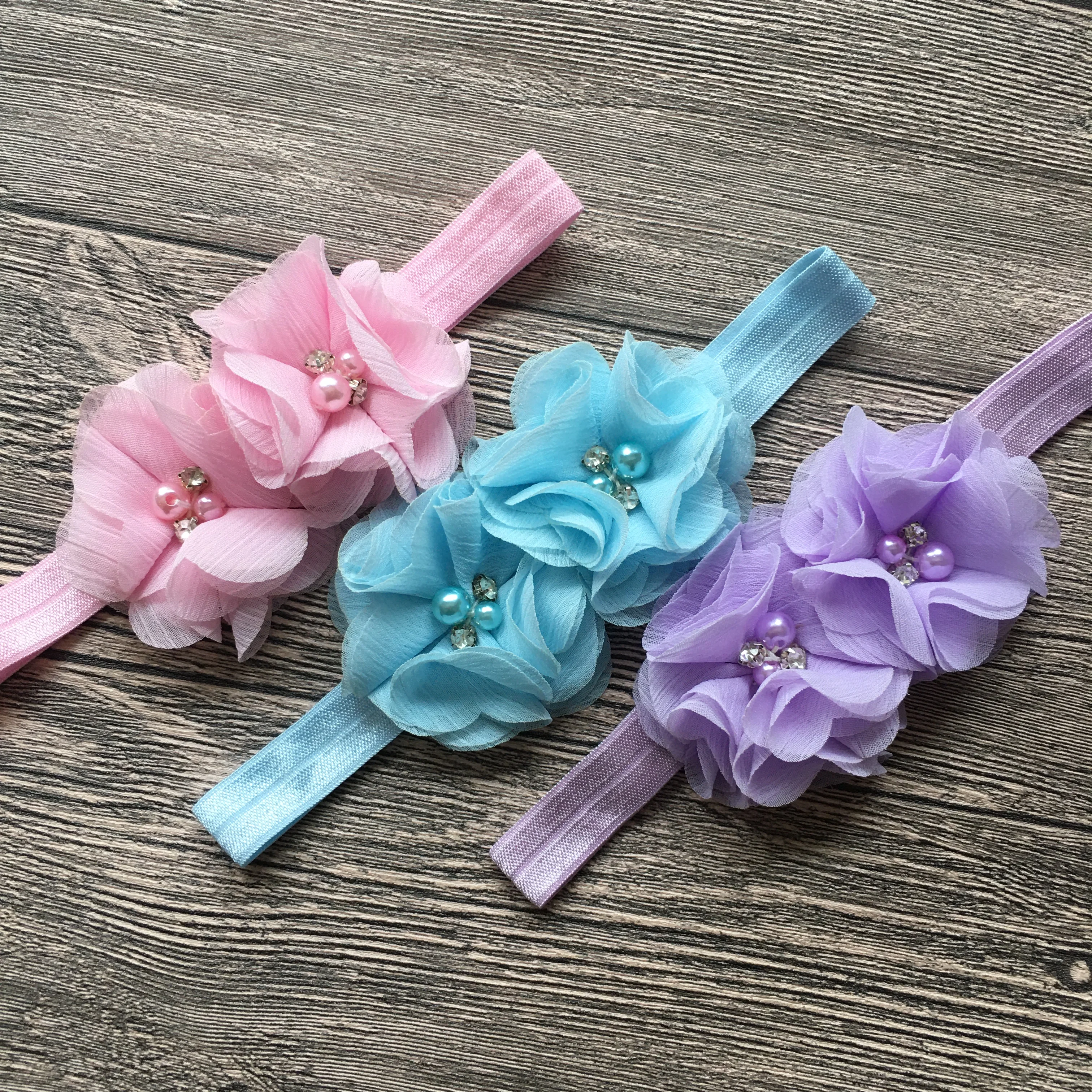 

Multi Color Baby Girls Chiffon Flower Headband 20 Colors In Stock Beaded Chiffon Flower Headband 36pcs/lot