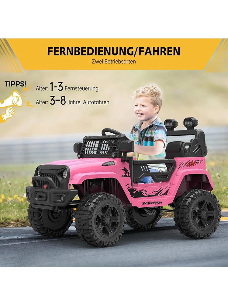 12V Elektrische Kinderauto met Vering, LED Verlichting, Draadloze Verbinding, 2 Snelheden & Afstandsbediening Kindervoertuig voor 3-8 jaar - afbeelding 2