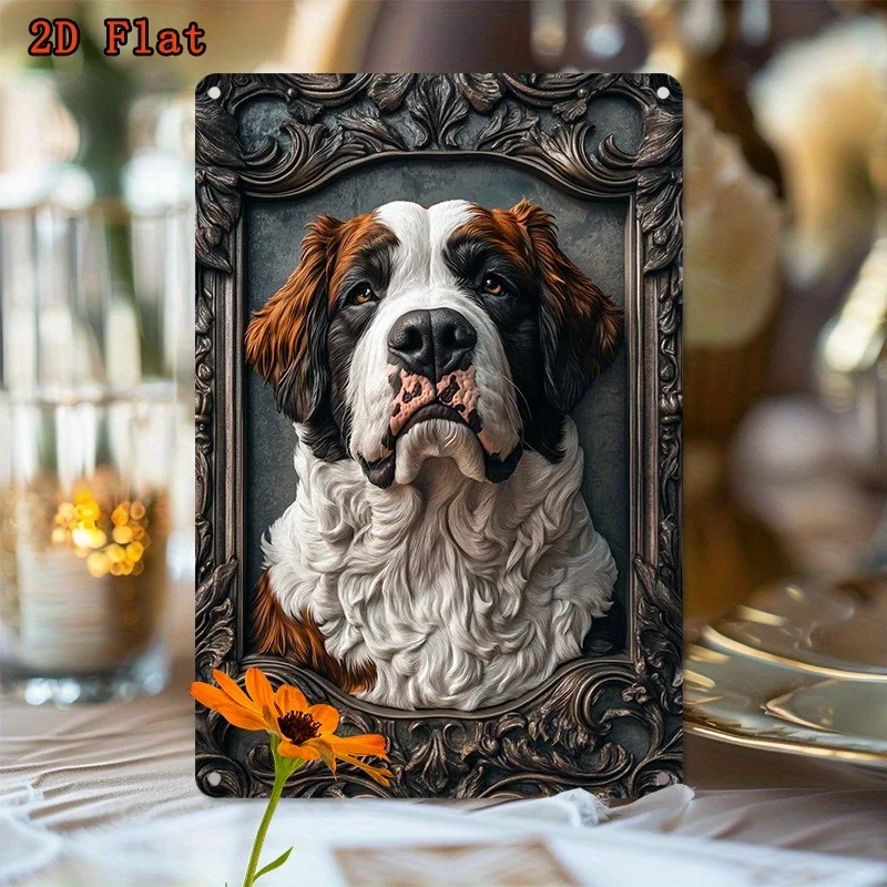 2D Flat Metal Decorative Painting with Saint Bernard Pattern, Ideal for Bar, Bedroom and Living Room Decoration