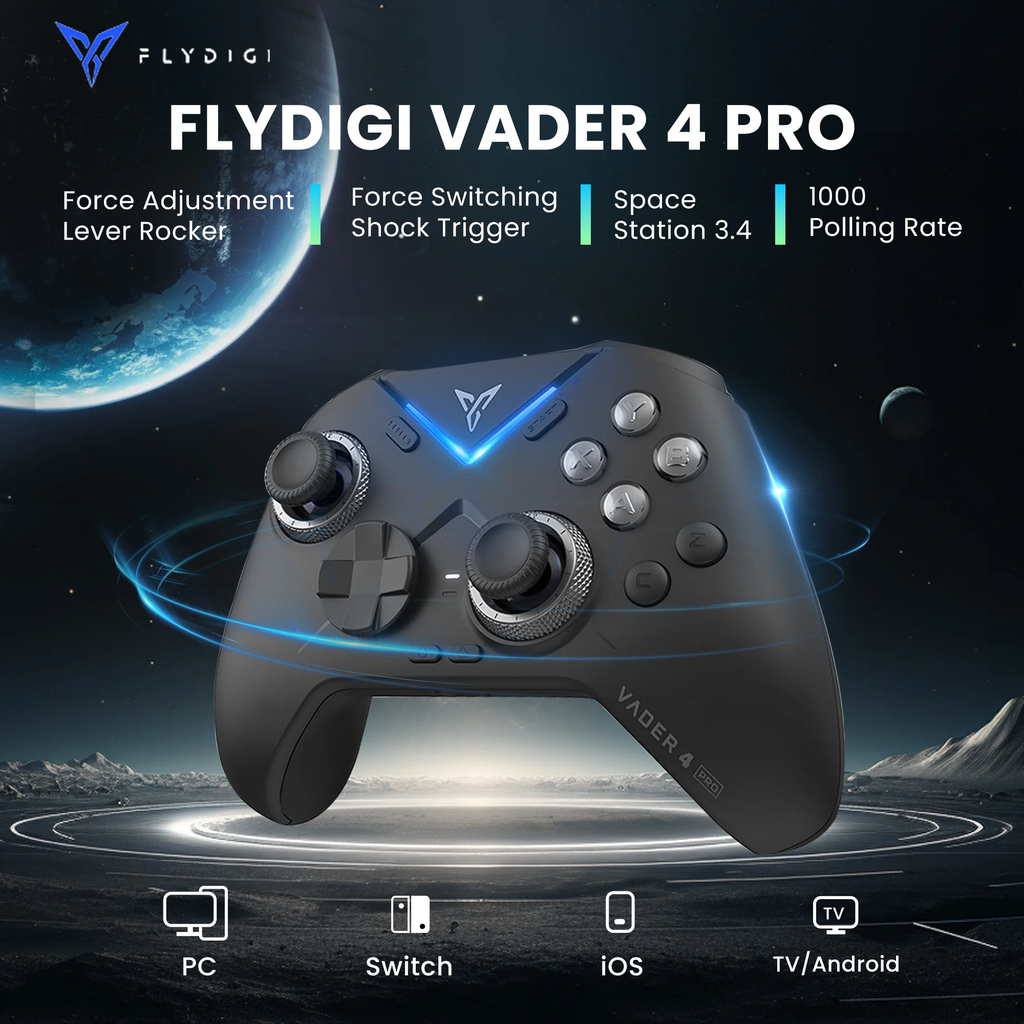 Flydigi Vader 4 Pro Bluetooth Wireless Gamepad,Force Switchable Trigger,Athletic Elite Game Controller For PC/NS/TV/Mobile Games