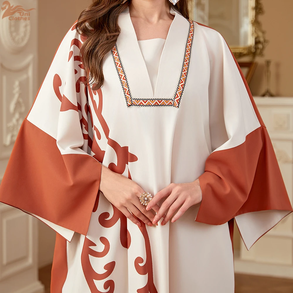 

Uni New Дубай Длинные скромные платья с разрезом и рукавами «летучая мышь» в стиле пэчворк с цветочным принтом 2025