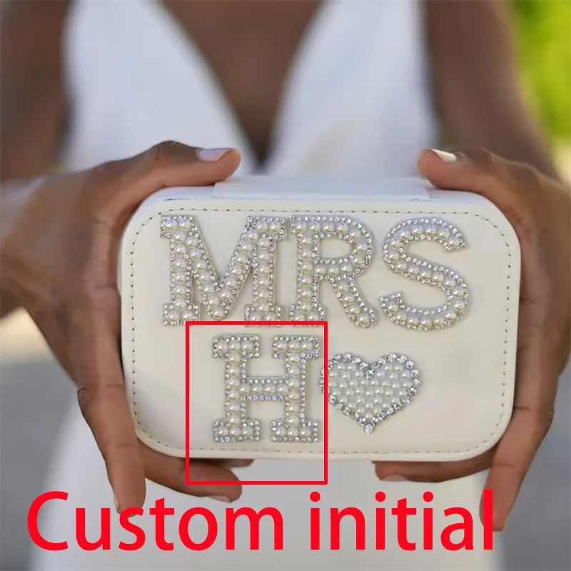 Custom initial Mrs Pearls Jewelry Box Bridal Shower Wedding Honeymoon Travel Bachelorette hen Party decoration bride to be Gift