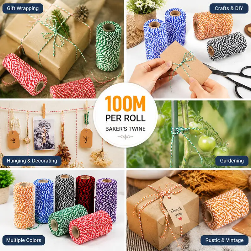 2mm 100M Makramee-Schnur Baumwollseil Bastelgarn DIY Farbiger Faden Gedrehte Kordel Handgemachte Nähgarnitur für Heim- und Hochzeitsdekoration – Detail 6