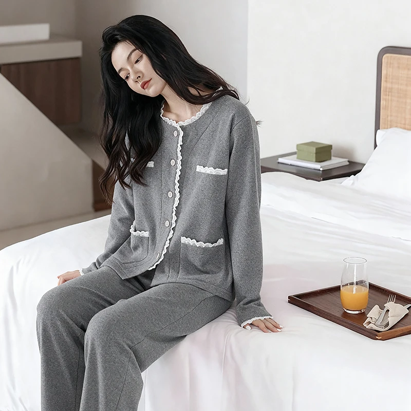 

Pajama Sets Long Pants Women Autumn Orange Crayon Art Loungewear Halloween Theme Homewear Round Neck Sleeve Capris Thermal Unise