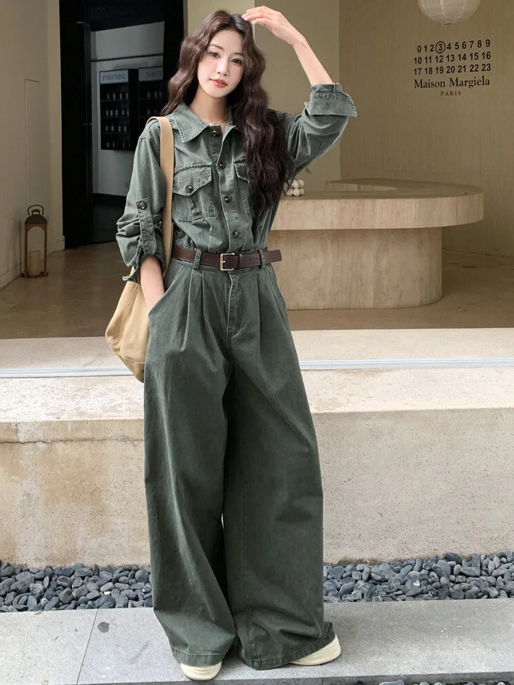 

Casual ey een Overall Pants Women's Autumn New Sle Hong Kong Sle Waist Cinching Slimming Lazy Super Beautiful Wide Le...
