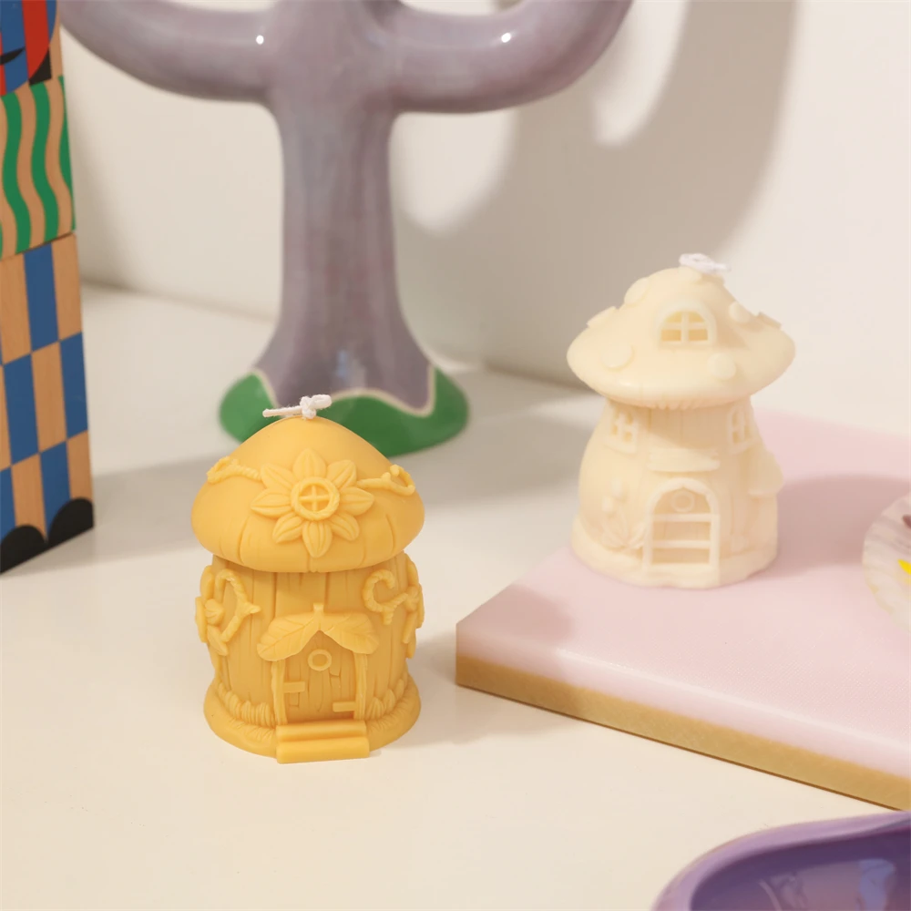 Miniature Fairy House Candle Silicone Mold Creative Mushroom Pine House Candle Making DIY Gypsum Mold Home Decor