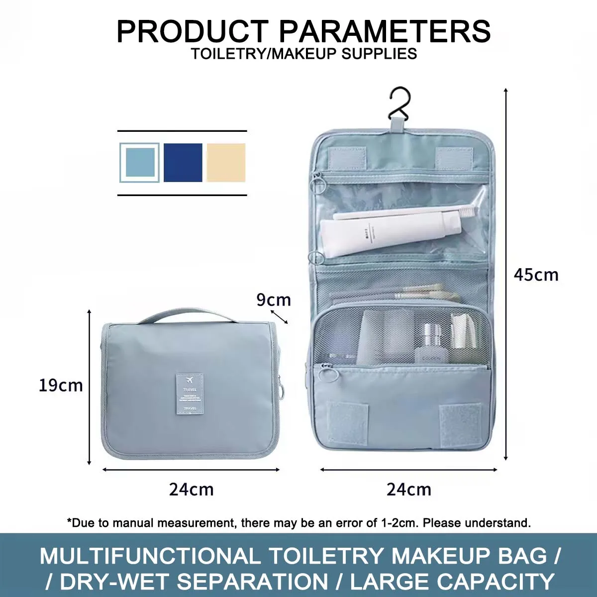 Hochwertige wasserdichte Reise-Kosmetiktasche für Damen – Hängende Toilettenartikel-Organizer-Tasche mit Haken, geräumiger Badezimmer-Waschbeutel & Nass-Trocken-Trennung – Detail 10