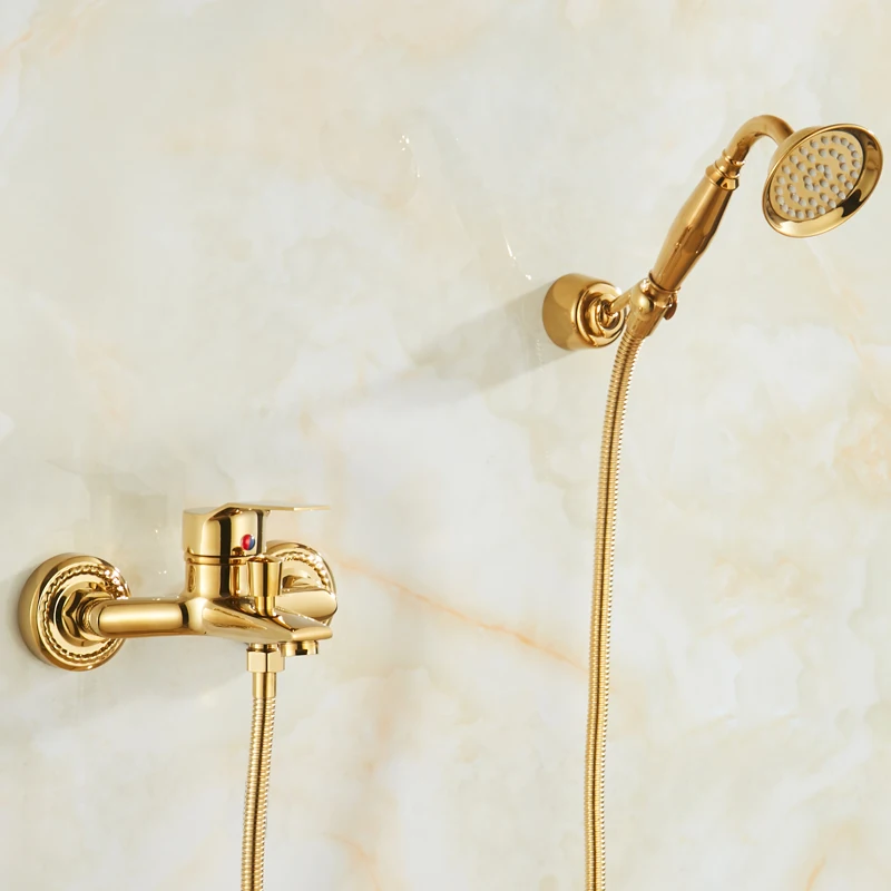 

European style gold all copper shower and shower set, home bathroom shower, shower nozzle, bathtub, simple shower set