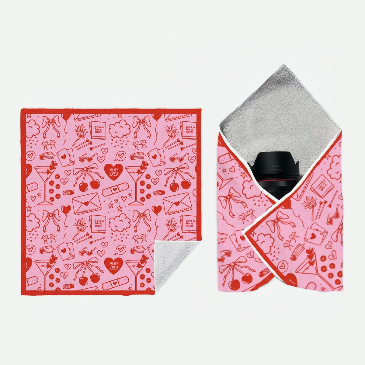 1pc INS Style Girly Heart Envelope Love Cherry Pattern Makeup Bag Self-Adhesive Magic Universal Wrapping Cloth Protective Cover