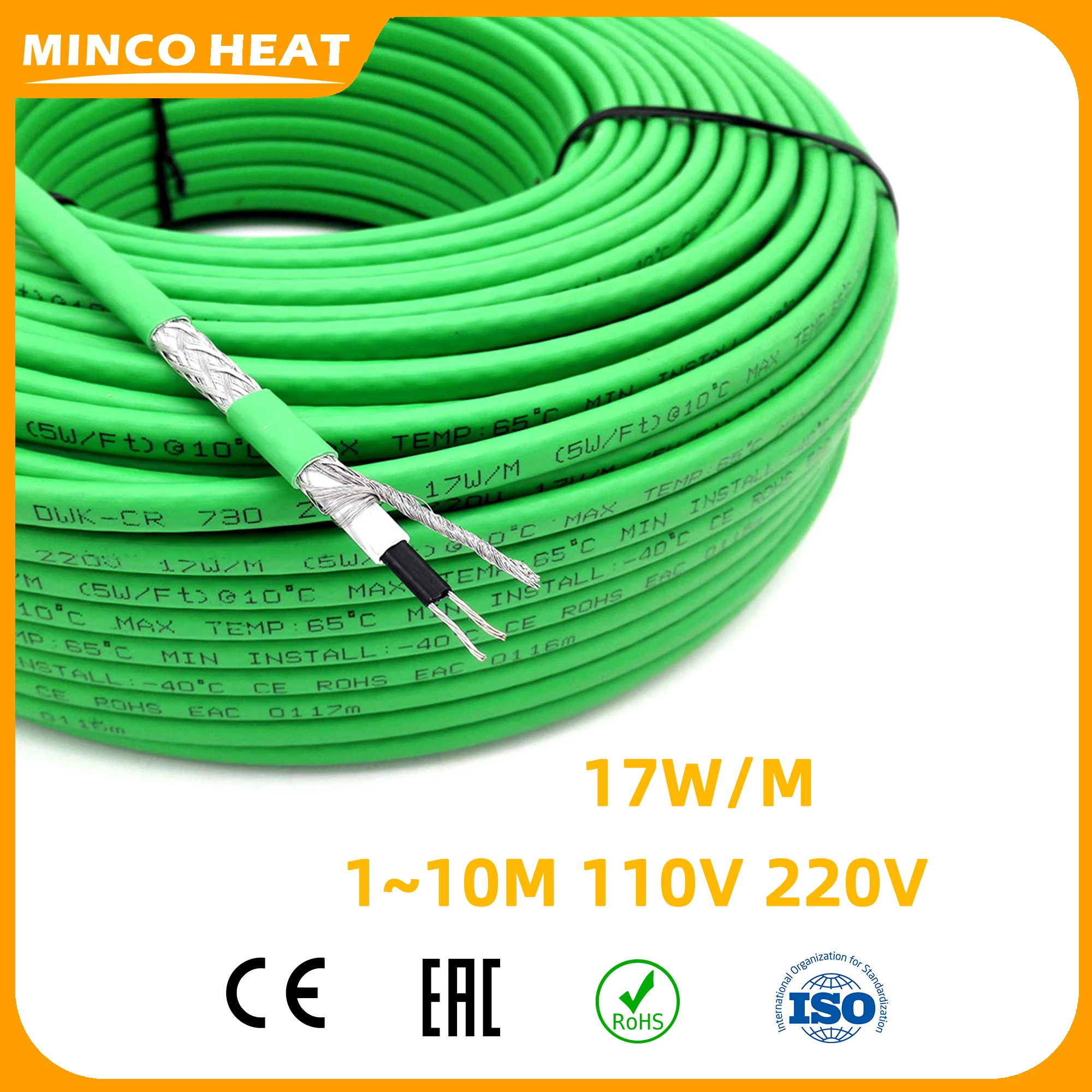 17w/m Hotline 110V 220V Self-Regulating Heating Cable for Pipe Warming Freeze Protection Water-proof Inside & Outside Roof Snow