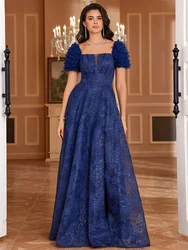 Lucyinlove Elegant Short Sleeve Blue Sequin Evening Dress Women Luxury Split Wedding Party Prom Cocktail Dresses Gown