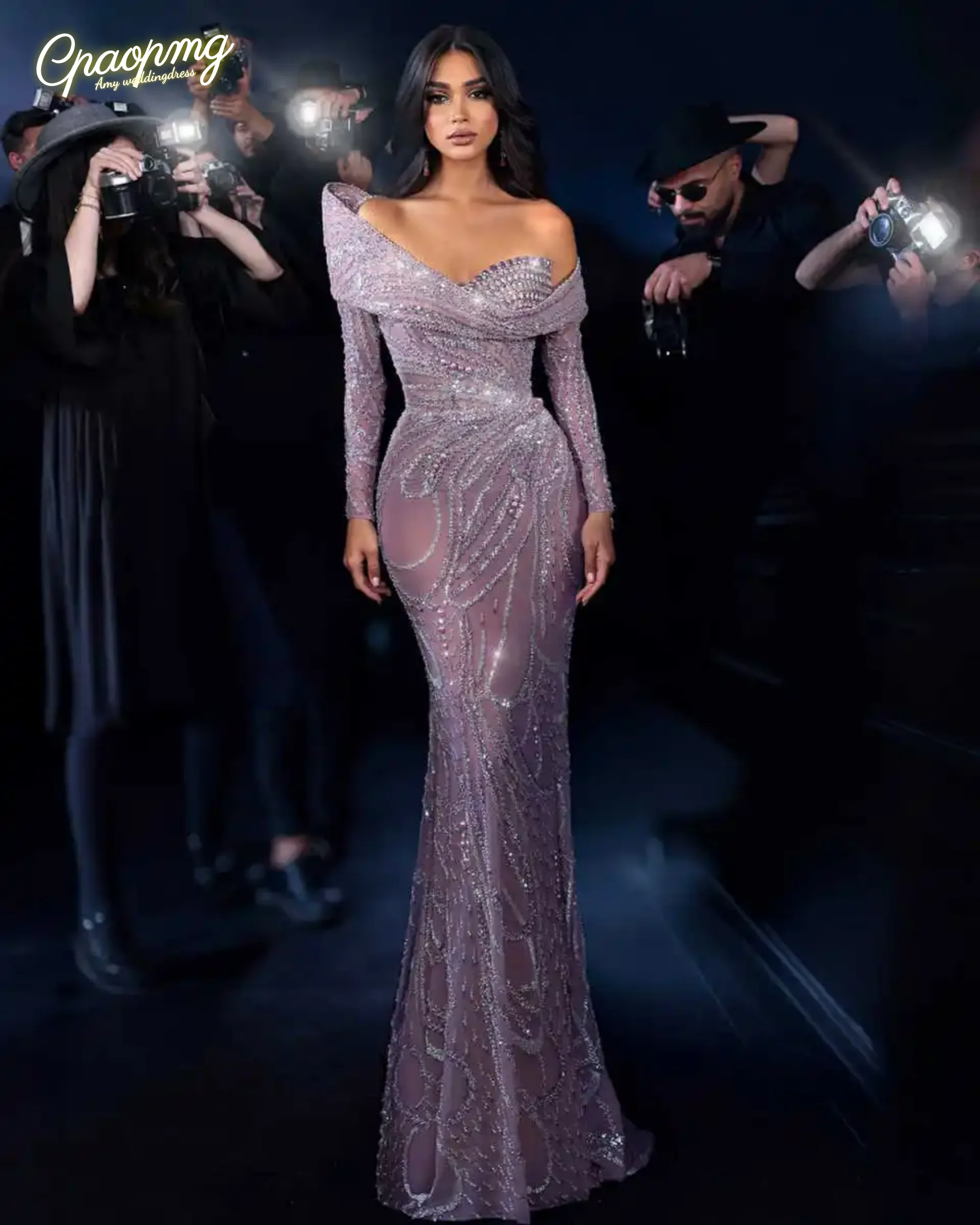 

Customized Sparkly Beading Sequins One Shoulder Mermaid Formal Evening Dresses Party Prom Gowns