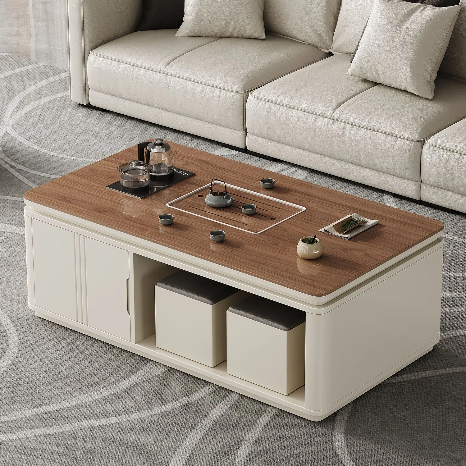 

Walnut color slate kung fu coffee table living room home medieval style tea table with kettle function integrated tea table