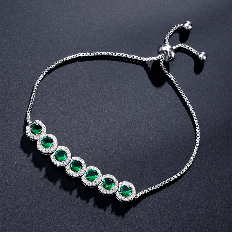 RAKOL New Round Water Drop Shaped Zircon Pull Bracelet For Women Emerald Super Flash Link Bracelets Party Jewelry