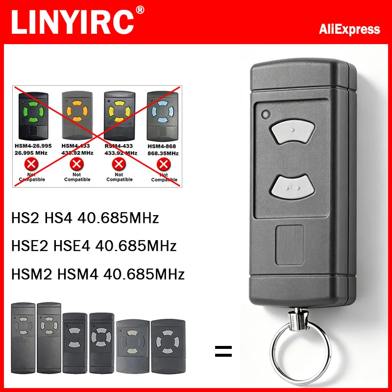 HSE2-40 40.685 MHz HSE2 ​HSE4 HSM2 HSM4 HS2 ​HS4 Garage Door Remote Control Duplicator 40MHz Gray Button Clone Keychain Command