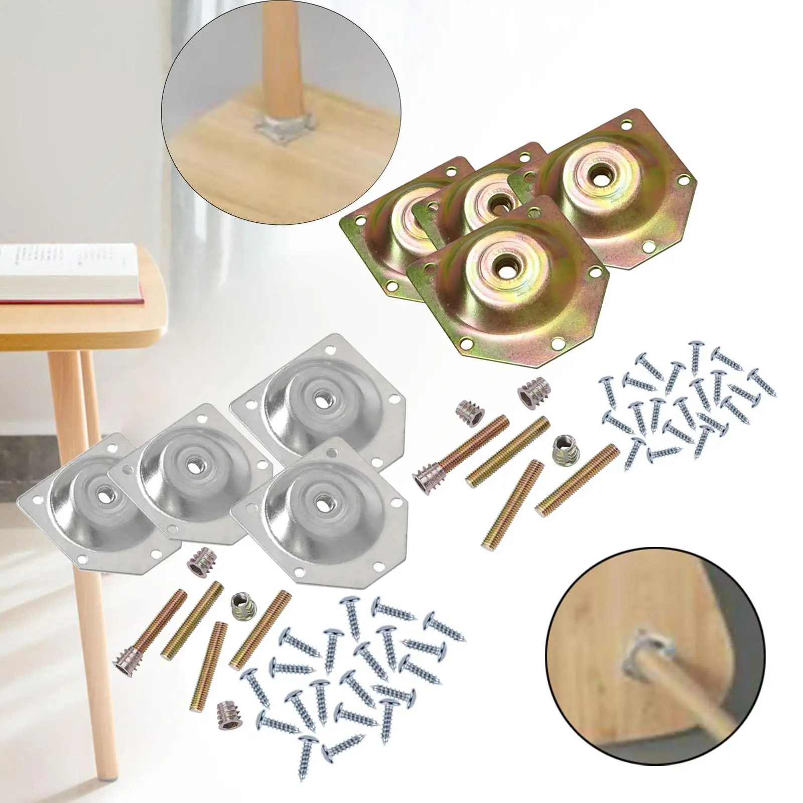 4Pcs Furniture Leg Mounting Plates Set Table Leg Mounting Plate for Computer Table Couch Seat Coffee Table Furniture Repair