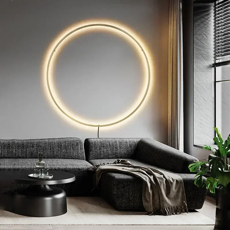 Minimalist LED Circle Background Wall Lamp Home Indoor Decor Wall Sconces Living Room Hall Hotel Wall Lights Bedside Light Black