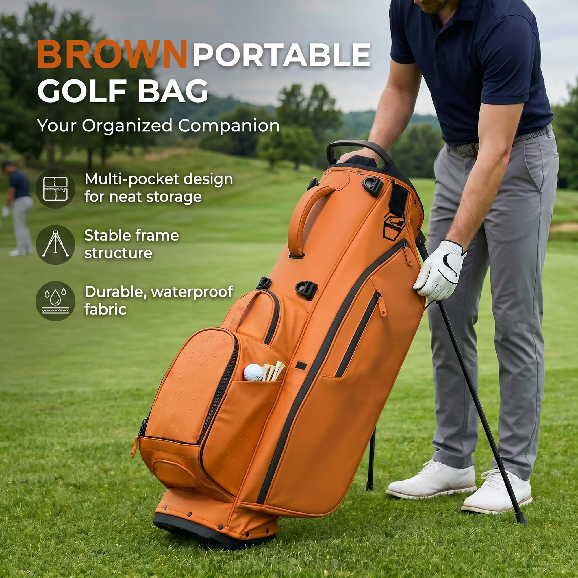 ASL Orange 14 Divider Golf Cart Bag Waterproof PU Leather Lightweight Custom Logo Men Women