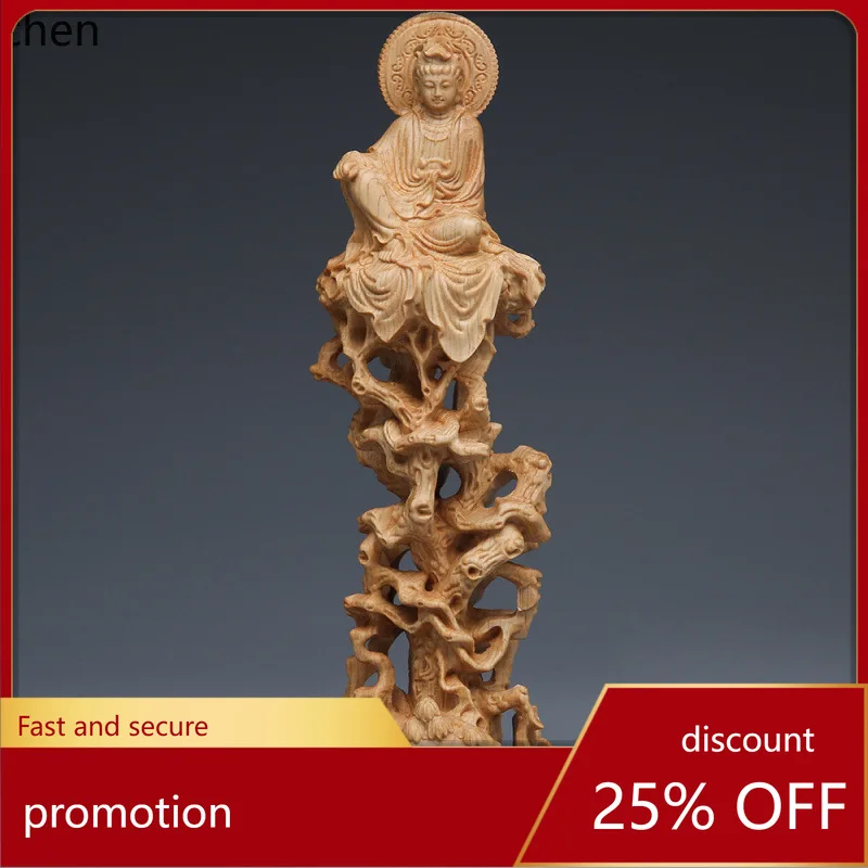 

Cz1 thuja sitting tree vine guanyin statue ornament wooden crafts living room solid wood carving guanyin bodhisattva