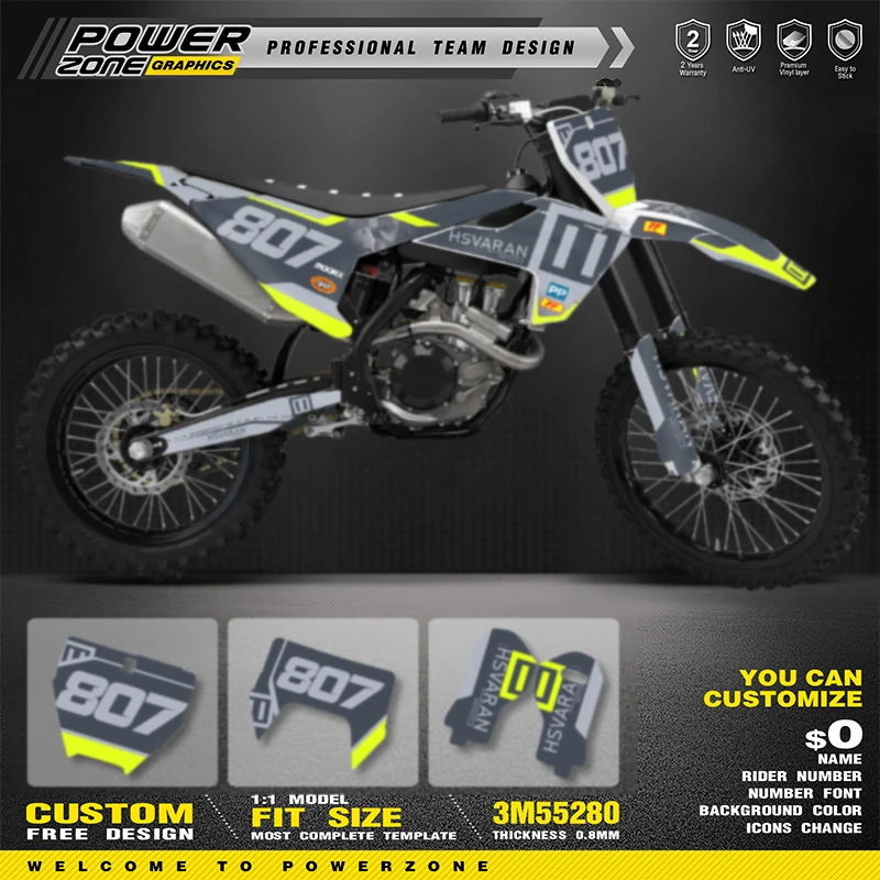 PowerZone Custom Graphics Decals For 3M Sticker Kit For Husqvarna Sticker 2016-18 TC FC TX FX FS 2017-19 TE FE 125-450cc 121