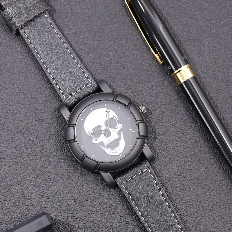 Fashion Mens Personalized 3D Skull Watches Luxury Men Casual Quartz Wristwatch Male Military Sports Leather Watch Reloj Hombre