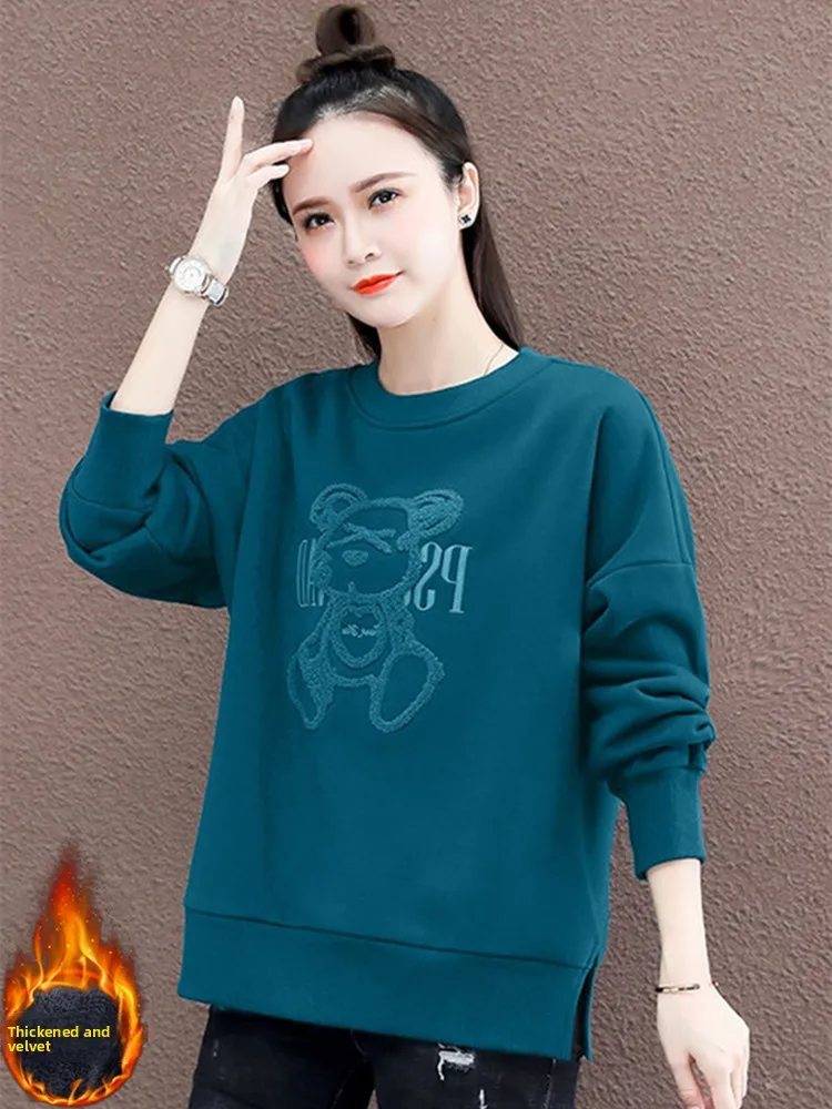 سترة أطفال مخملية مطرزة من Thiened ملابس نسائية للخريف والشتاء ملابس كورية طويلة Sve