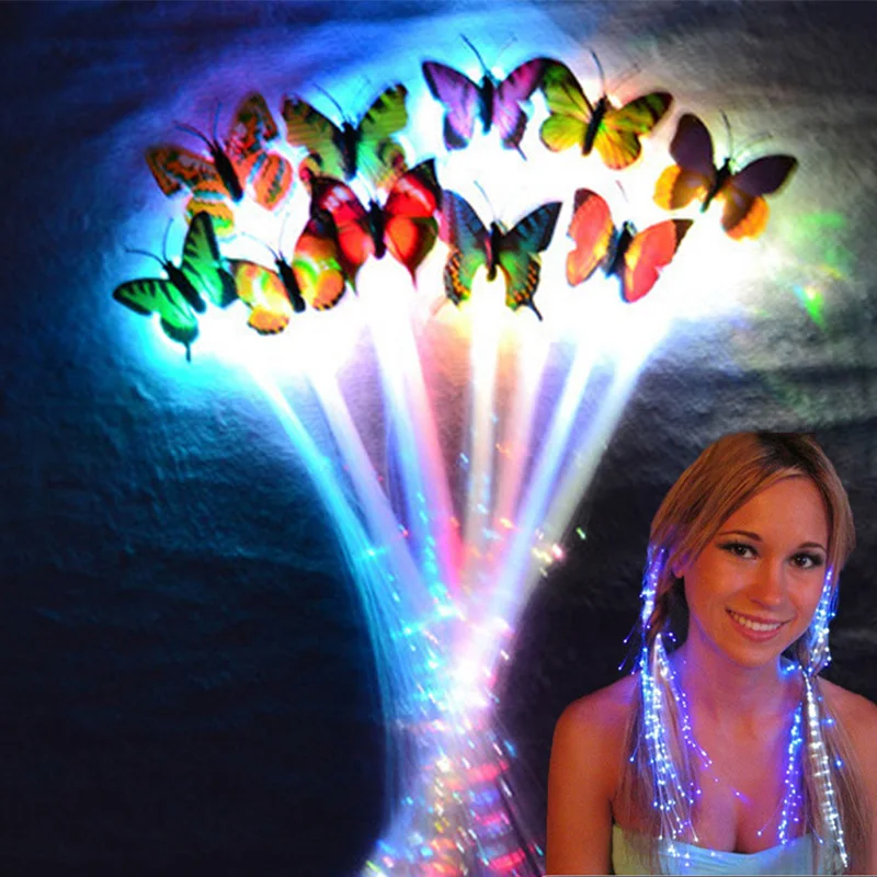 1/10pcs LED Hair Braid Ligth Up Butterfly Wigs Birthday Wedding Party Glowing Fiber Optic Hair Braid Christmas Hair Accessories