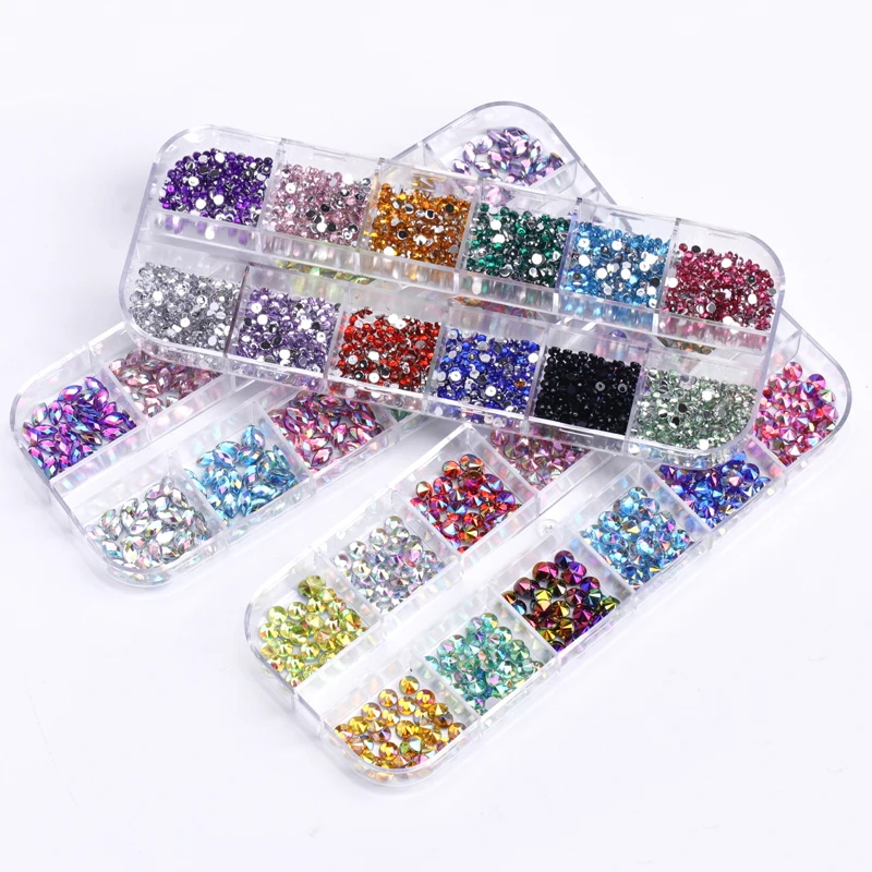 12 Gürtel Acryl Nail Art Dekoration Lagerung liefert Nagel Strass Bulk Flatback Strass Nagel Schmuck Charms Set Hotfix