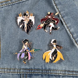 4 Pcs Genshin Impact Series Brooch Creative Walnut Mandrilla Enamel Pin Metal Paint Badge Backpack Clothing Accessories Wallet