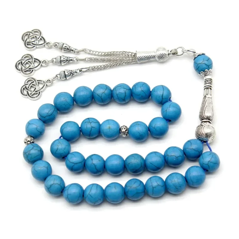 Retro 10mm Tasbih Handmade Beaded Blue Turquoise Muslim Bracelet for Men and Women Gift Accessories Rose Beads