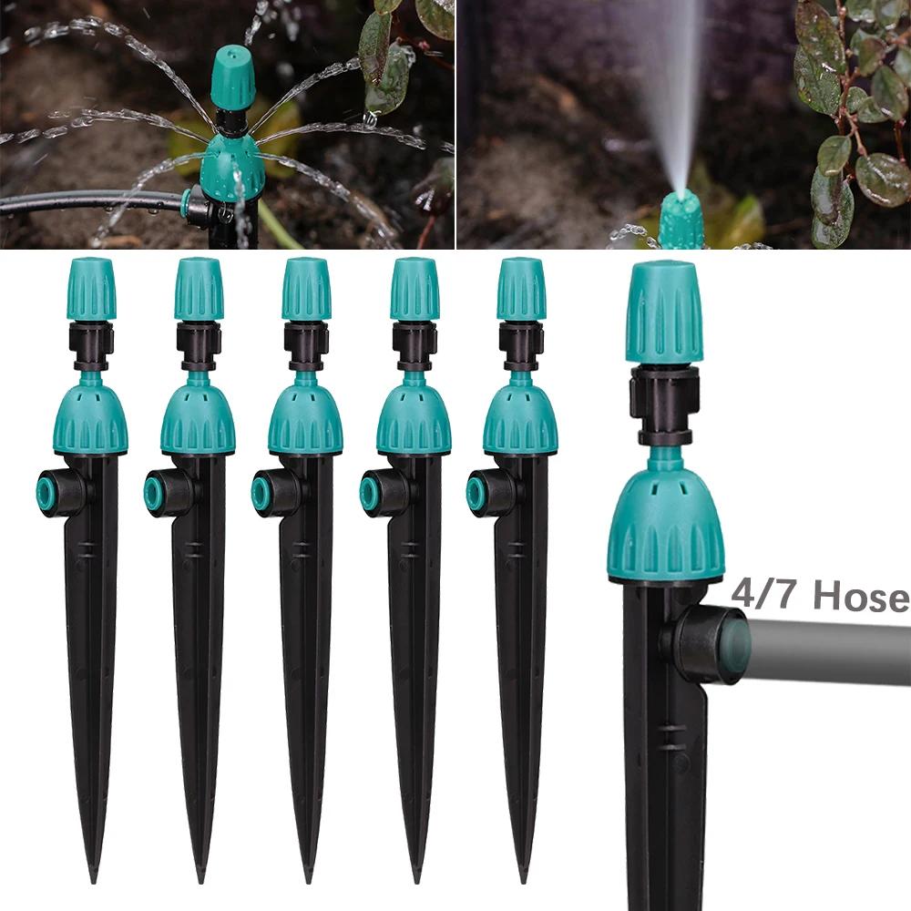 10pcs 1/4'' 4/7 Hose 2-IN-1 8-hole Misting Nozzles Adjustable Drippers Water Flow Quick Push Connecter Garden Irrigation System