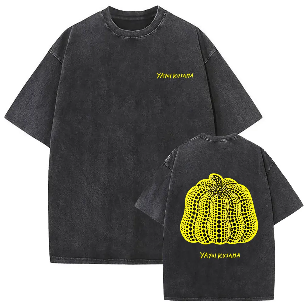 Japanese Artist Yayoi Kusama Pumpkin Forever Vintage Washed T Shirt Men Women Fashion Cotton Oversized T-shirt Unisex Streetwear