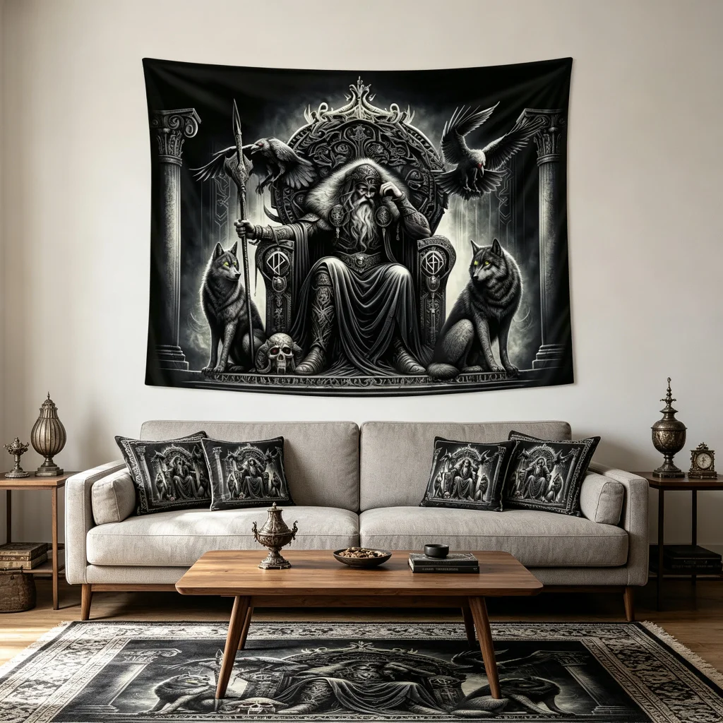 1PC Norse God Odin Art Print Backdrop Banner, Bedroom Living Room Photo Background, Polyester, Home Decor, Wall Art