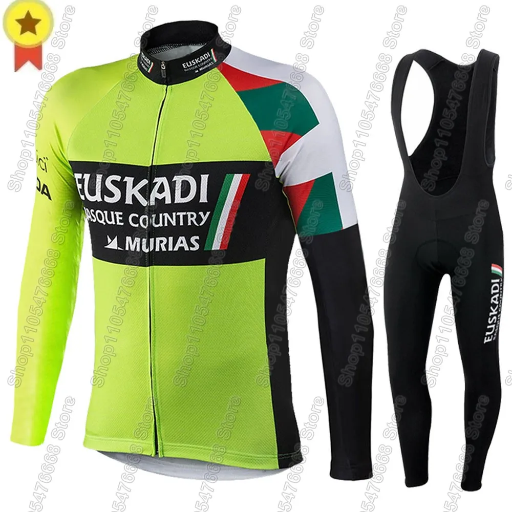 2026 Euskadi Team Radsport-Trikot-Set Sommer Winter Retro Bekleidungsanzug Herren Langarm MTB Bike Rennrad Hose Trägerhose Ropa