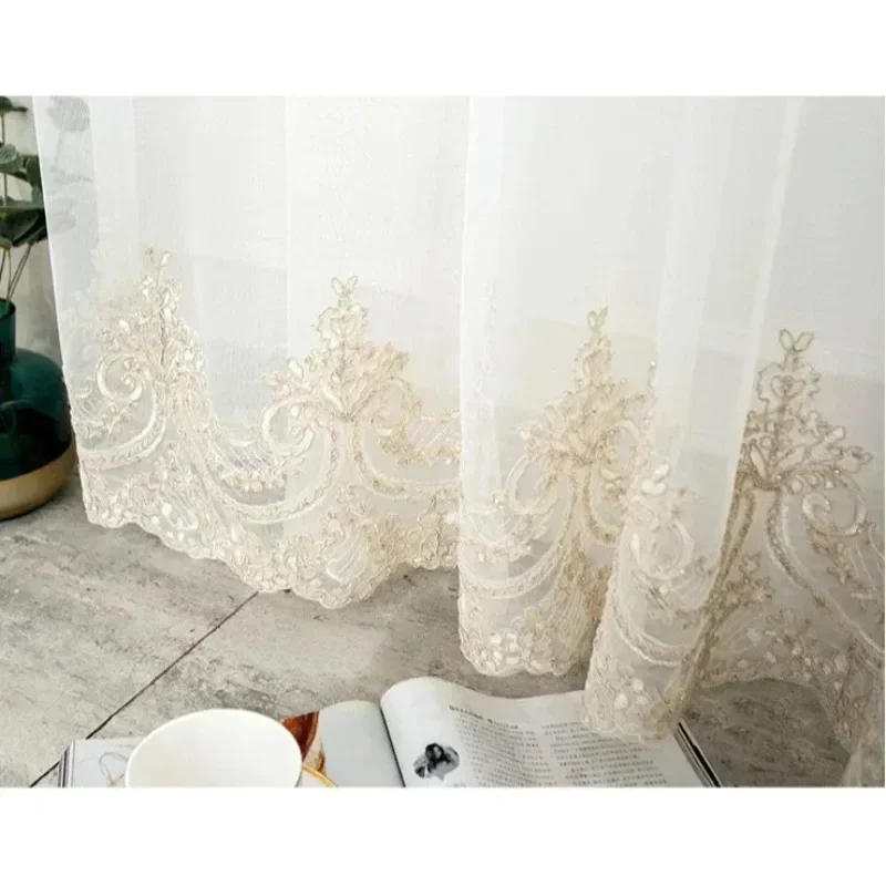 Modern  Simple White Tulle Curtain Embroidered European Style Mirror Floral Gauze  Luxury Feeling Warm Elegant Winter Snowflake