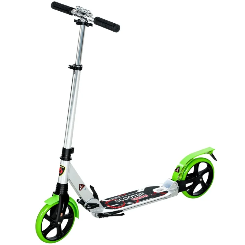 HOMCOM Folding Kick Scooter 2 Big Wheels 14+ Teens Adult Adjustable Ride On, Green
